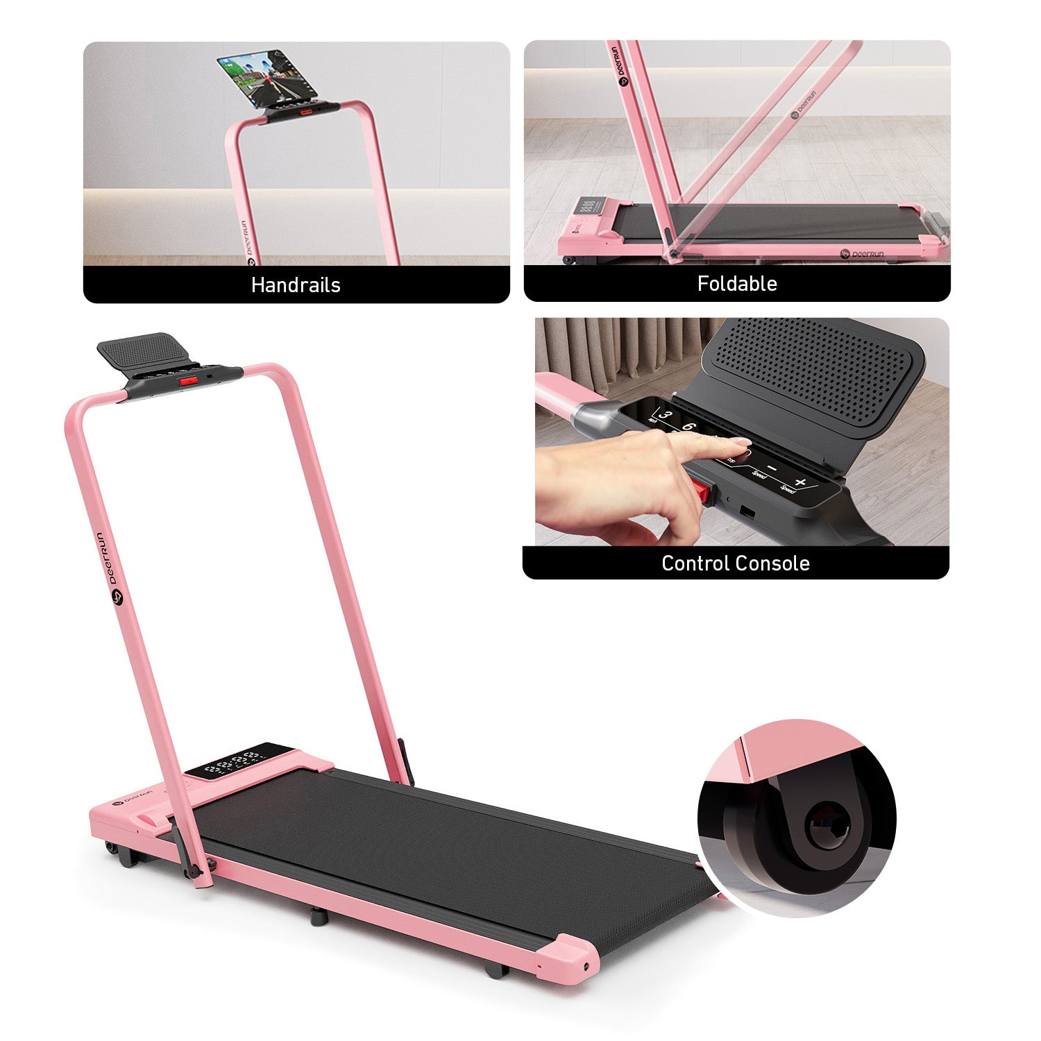 Tapis de course pliable intelligent 2 en 1 DeerRun Bloom Edition : lignes épurées, motifs floraux subtils : le fitness moderne rencontre l'art