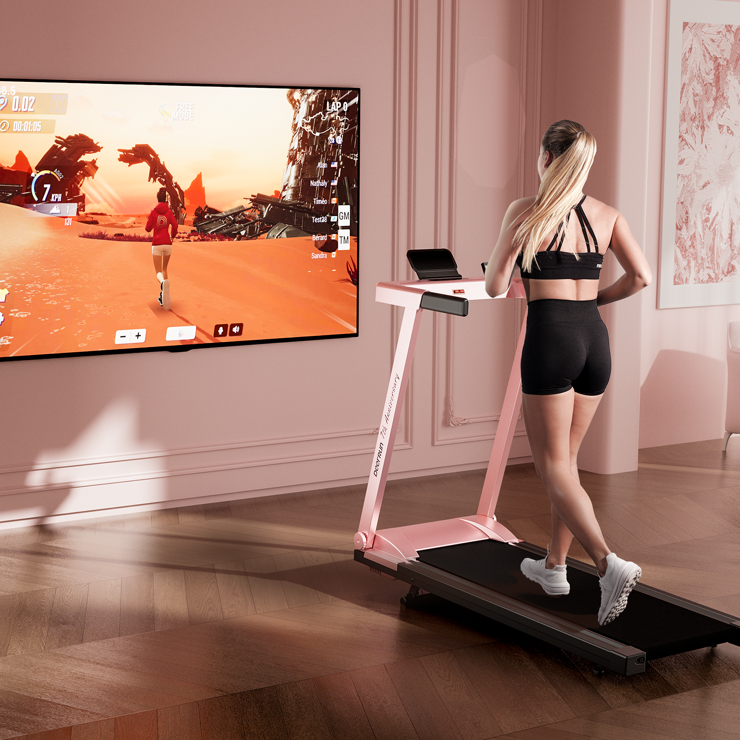 DeerRun A1 Pro Anniversary Edition Folding Smart Treadmill with 6% Manual Incline Support Bluetooth & Remote Wireless Control-Elegant Pink