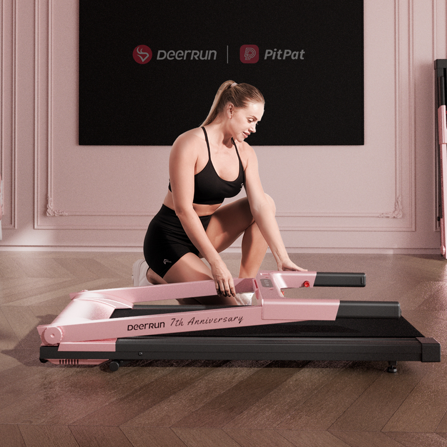 DeerRun A1 Pro Anniversary Edition Folding Smart Treadmill with 6% Manual Incline Support Bluetooth & Remote Wireless Control-Elegant Pink