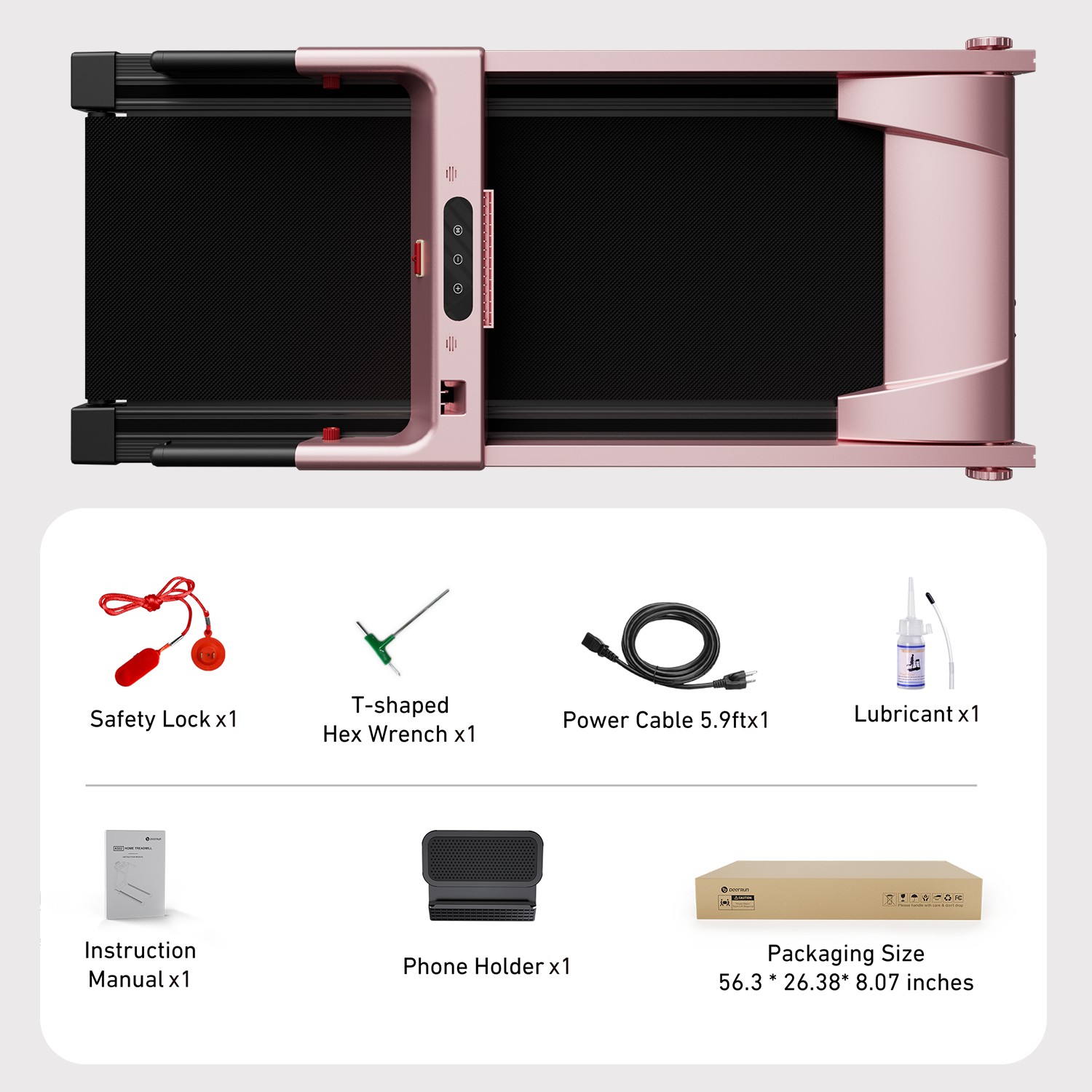 DeerRun A1 Pro Anniversary Edition Folding Smart Treadmill with 6% Manual Incline Support Bluetooth & Remote Wireless Control-Elegant Pink