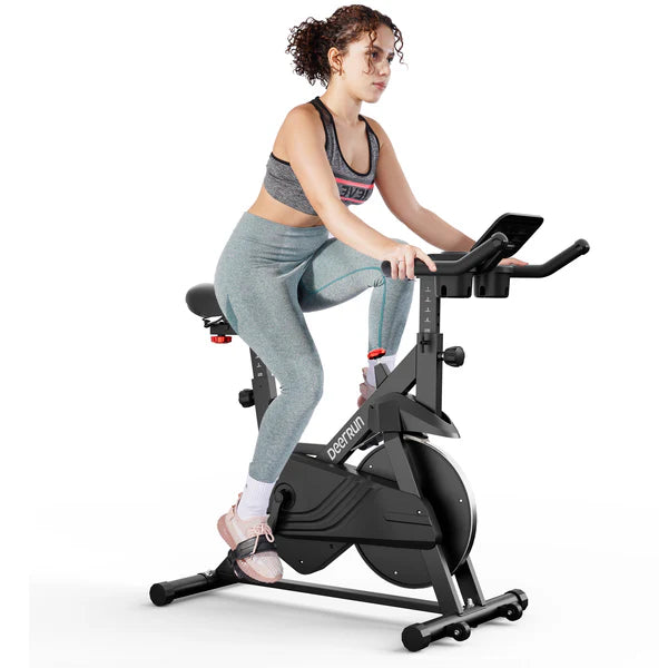 DeerRun S500 Indoor Adjustable Magnetic Resistance Silent Belt Smart Cycling Bike with PitPat App-Black