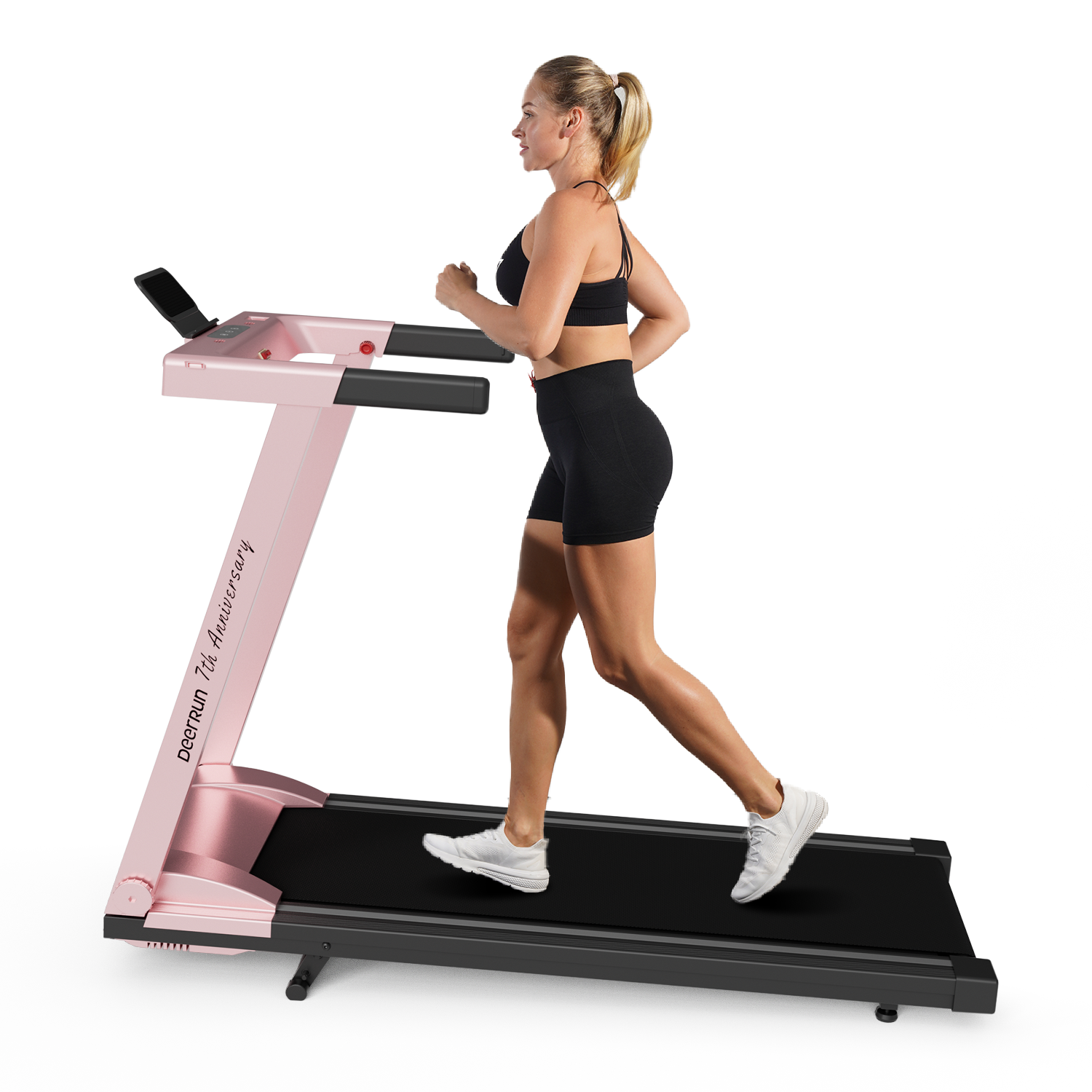 DeerRun A1 Pro Anniversary Edition Folding Smart Treadmill with 6% Manual Incline Support Bluetooth & Remote Wireless Control-Elegant Pink
