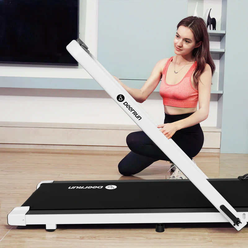 DeerRun A5 Pro Smart 2 in 1 Folding Treadmill White with Handrail, 300 Lbs