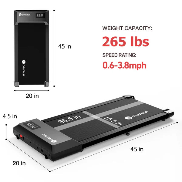 Tapis de course DeerRun Q1 Urban sous le bureau, capacité de 120 kg, avec télécommande et tapis de course
