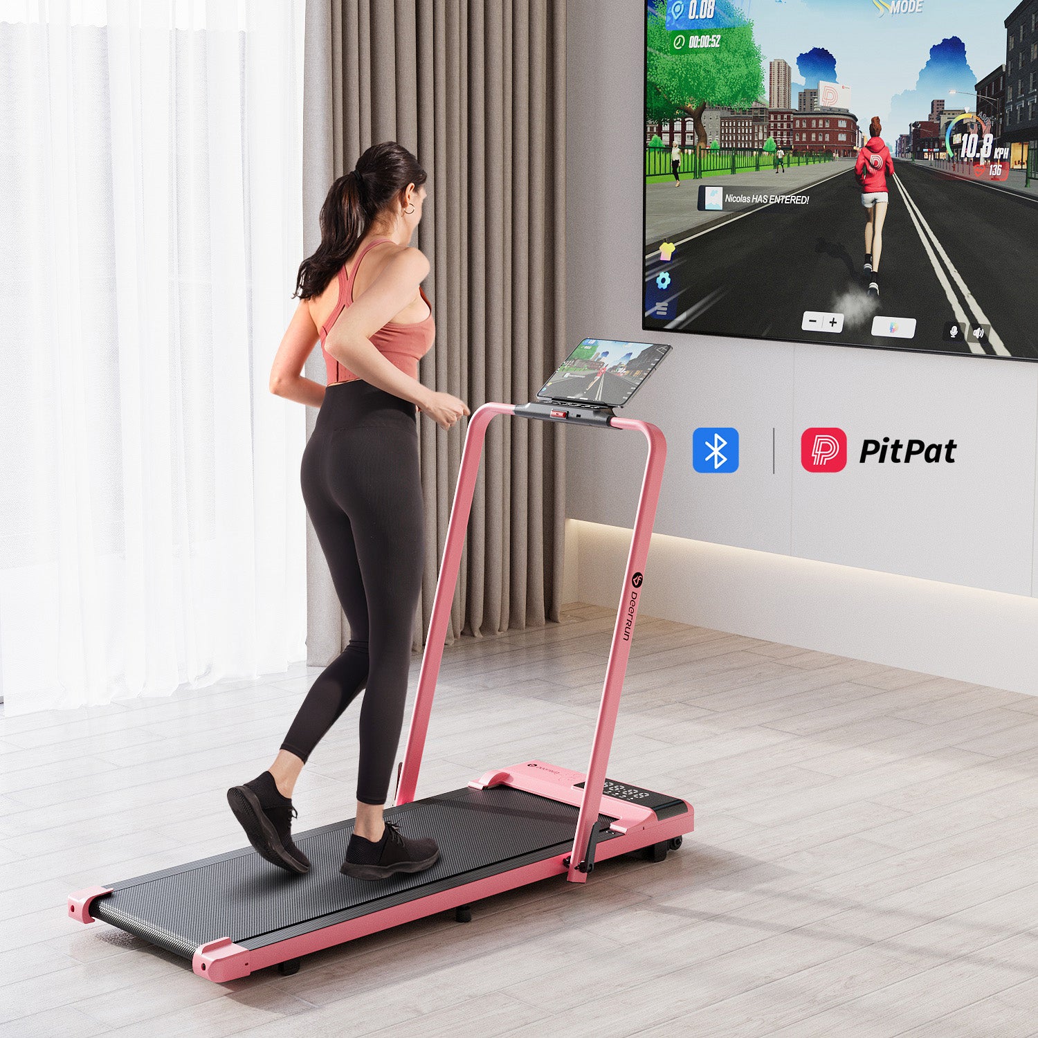Tapis de course pliable intelligent 2 en 1 DeerRun Bloom Edition : lignes épurées, motifs floraux subtils : le fitness moderne rencontre l'art