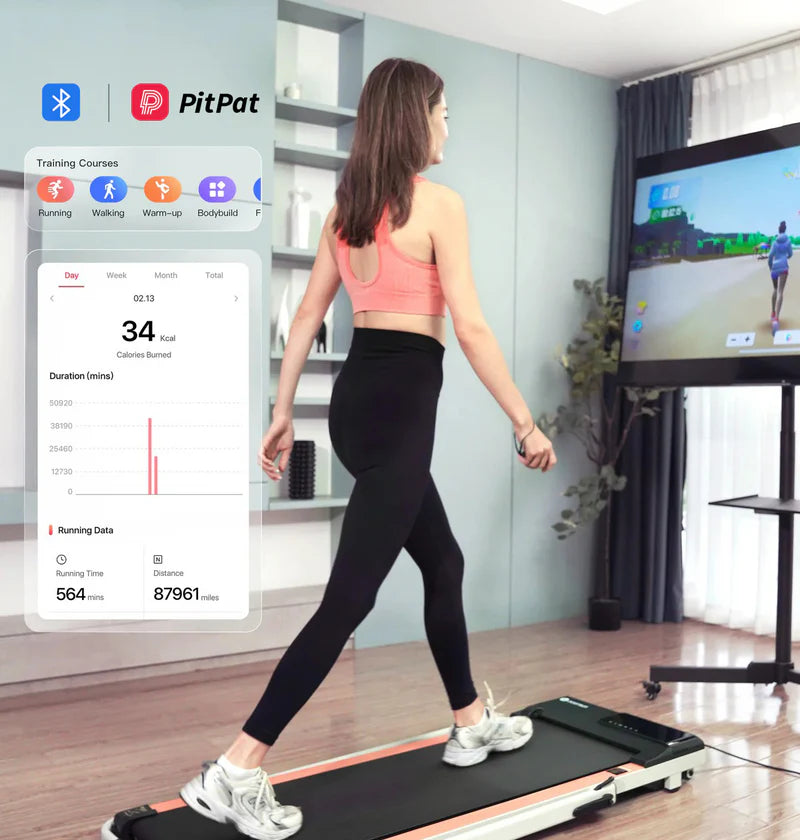 DeerRun A5 Pro Smart 2 in 1 Folding Treadmill White with Handrail, 300 Lbs