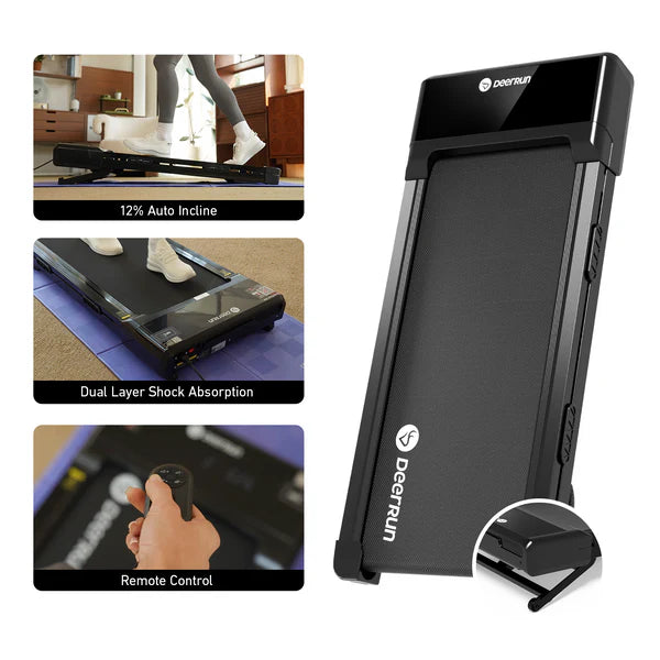 DeerRun Z10 12% Auto Incline Smart Walking Pad Treadmill with Remote Control + Extension Power Cord(10ft)