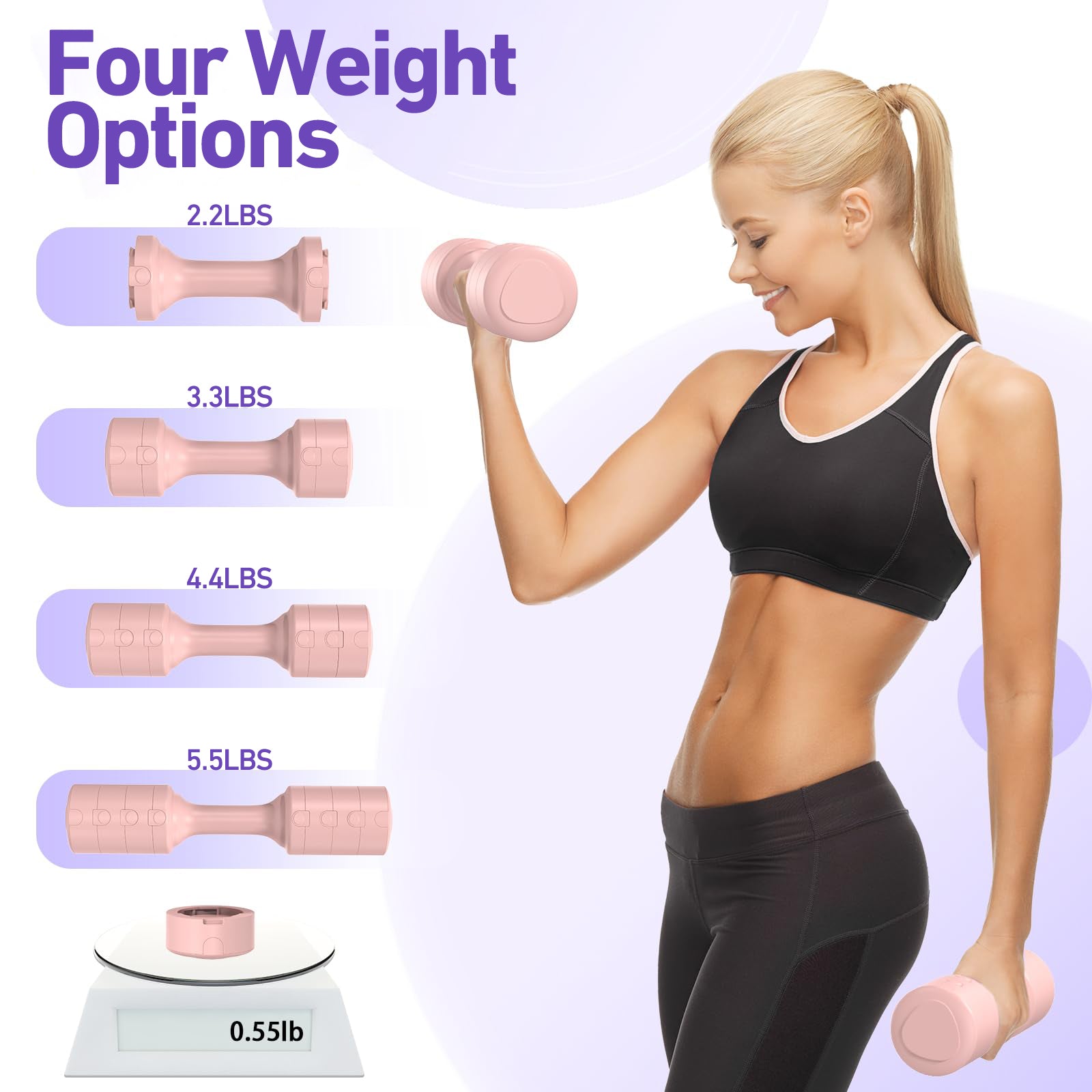 Haltères réglables DeerRun® - 3,3 lb à 5,5 lb chacun pour femmes à domicile
