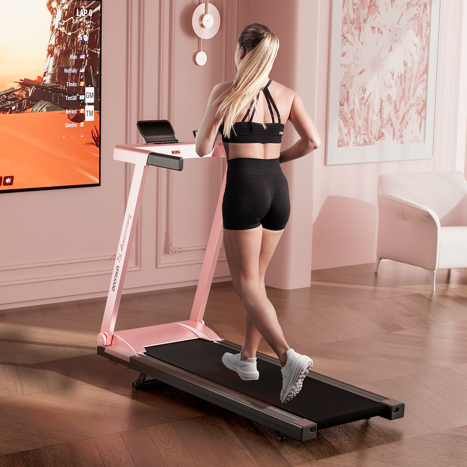 DeerRun A1 Pro Anniversary Edition Folding Smart Treadmill with 6% Manual Incline Support Bluetooth & Remote Wireless Control-Elegant Pink