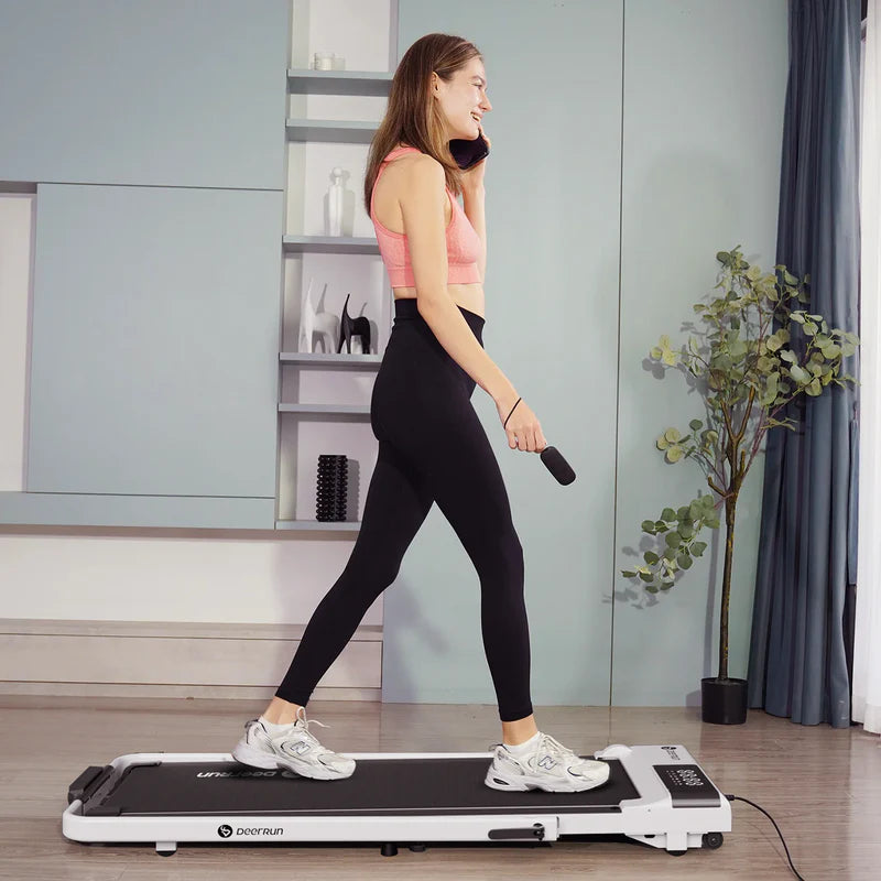 DeerRun A5 Pro Smart 2 in 1 Folding Treadmill White with Handrail, 300 Lbs