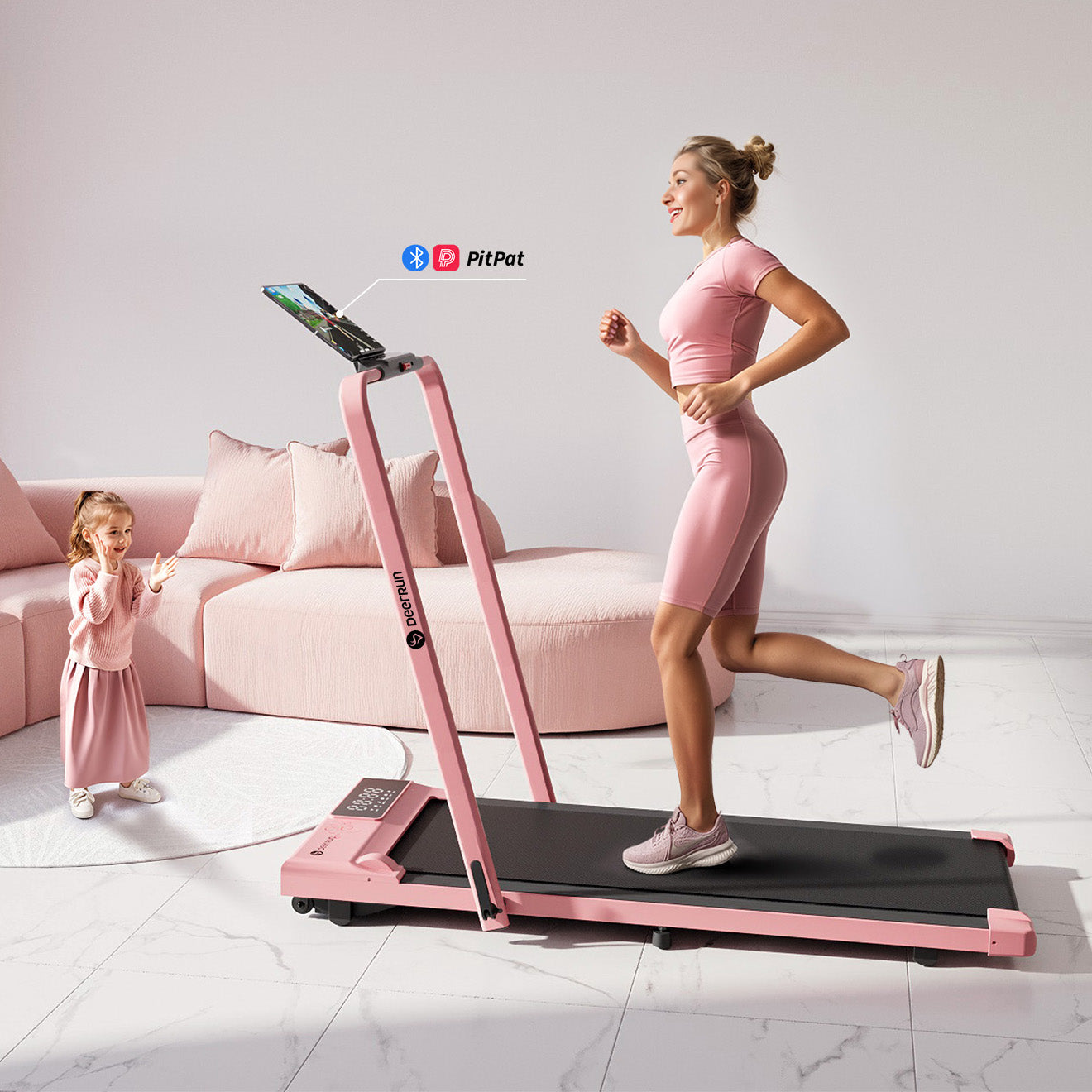 Tapis de course pliable intelligent 2 en 1 DeerRun Bloom Edition : lignes épurées, motifs floraux subtils : le fitness moderne rencontre l'art