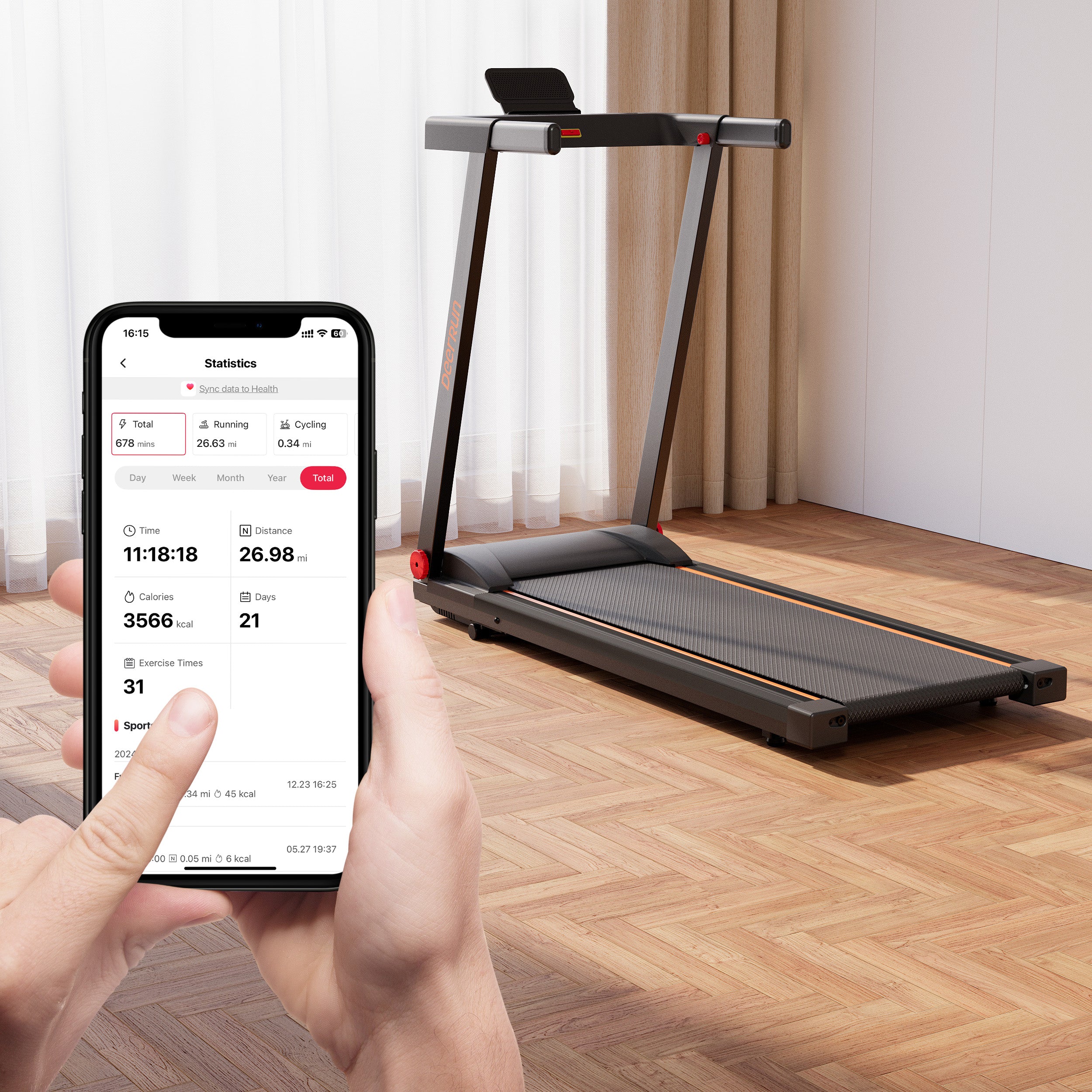 Tapis de course intelligent pliable DeerRun A1 Pro Elite avec prise en charge de l'inclinaison manuelle à 6 % Bluetooth et commande à distance sans fil