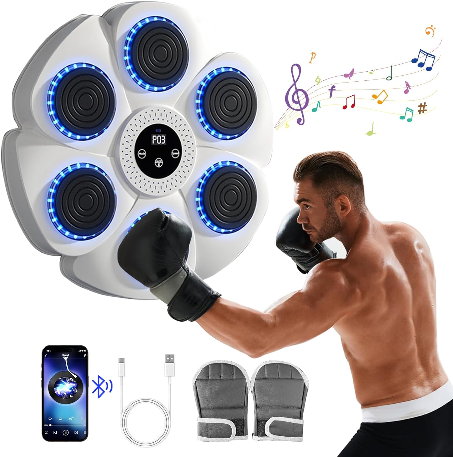 Machine de boxe musicale intelligente DeerRun® (gants et câble de chargement inclus)