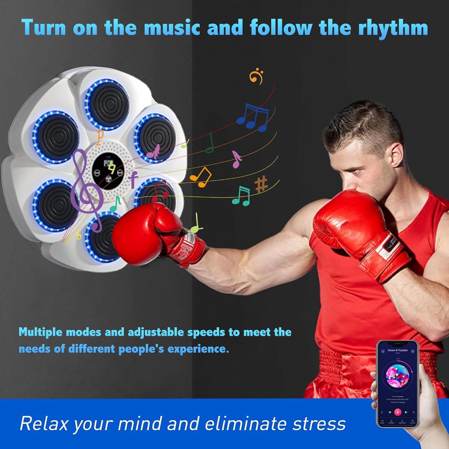 Machine de boxe musicale intelligente DeerRun® (gants et câble de chargement inclus)