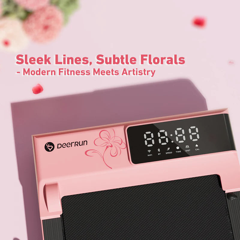 Tapis de course pliable intelligent 2 en 1 DeerRun Bloom Edition : lignes épurées, motifs floraux subtils : le fitness moderne rencontre l'art