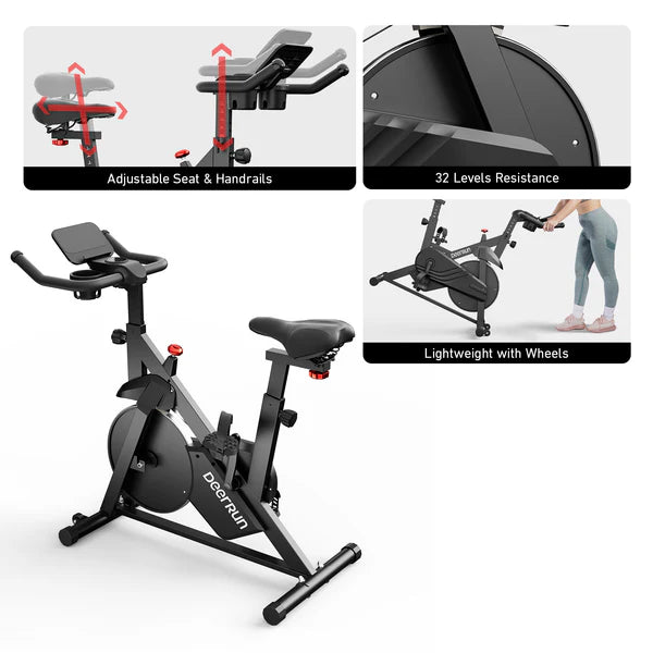 DeerRun S500 Indoor Adjustable Magnetic Resistance Silent Belt Smart Cycling Bike with PitPat App-Black