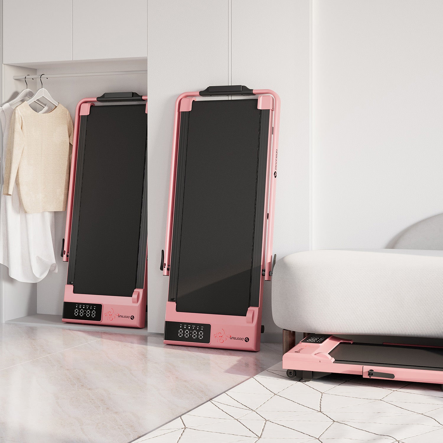 Tapis de course pliable intelligent 2 en 1 DeerRun Bloom Edition : lignes épurées, motifs floraux subtils : le fitness moderne rencontre l'art