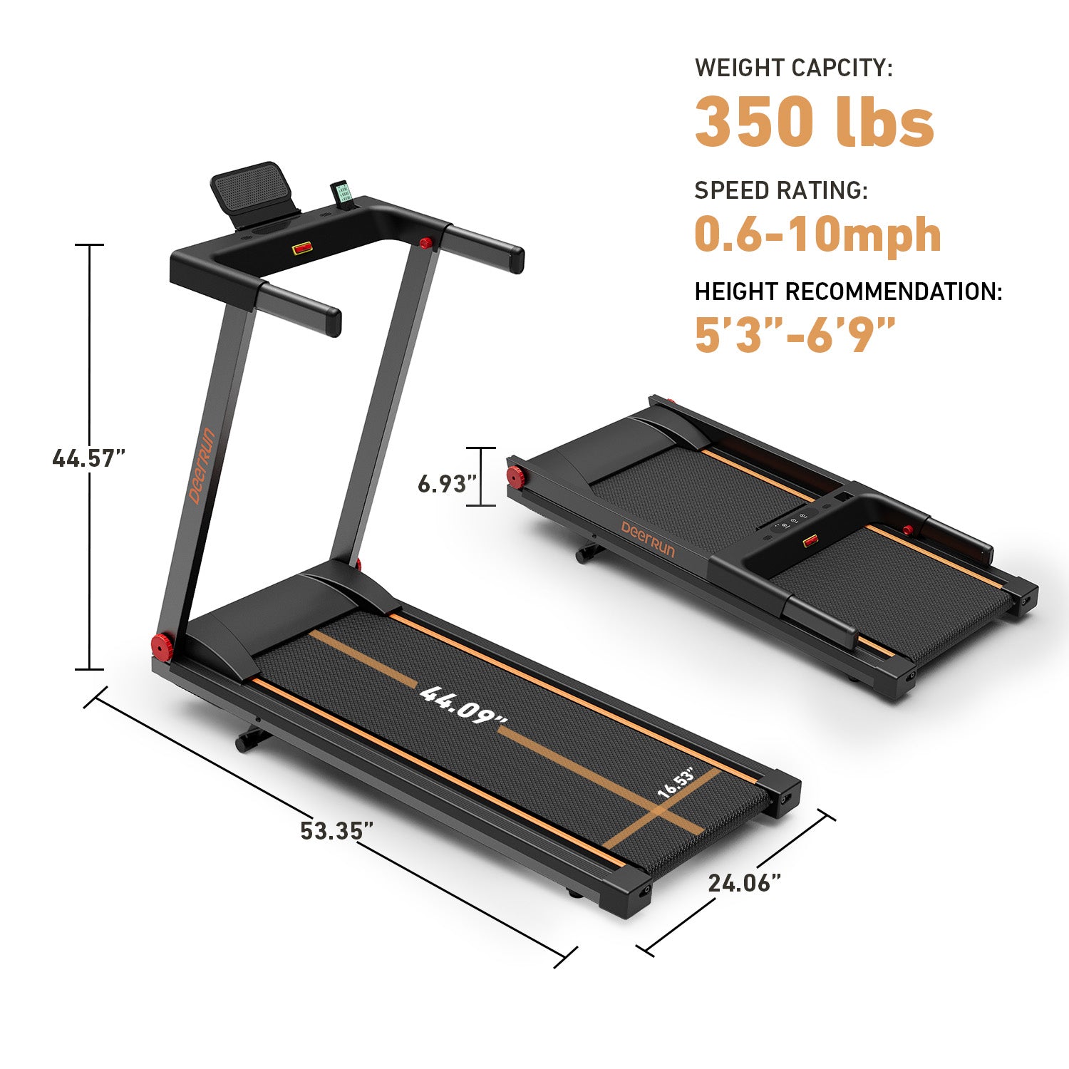 Tapis de course intelligent pliable DeerRun A1 Pro Elite avec prise en charge de l'inclinaison manuelle à 6 % Bluetooth et commande à distance sans fil