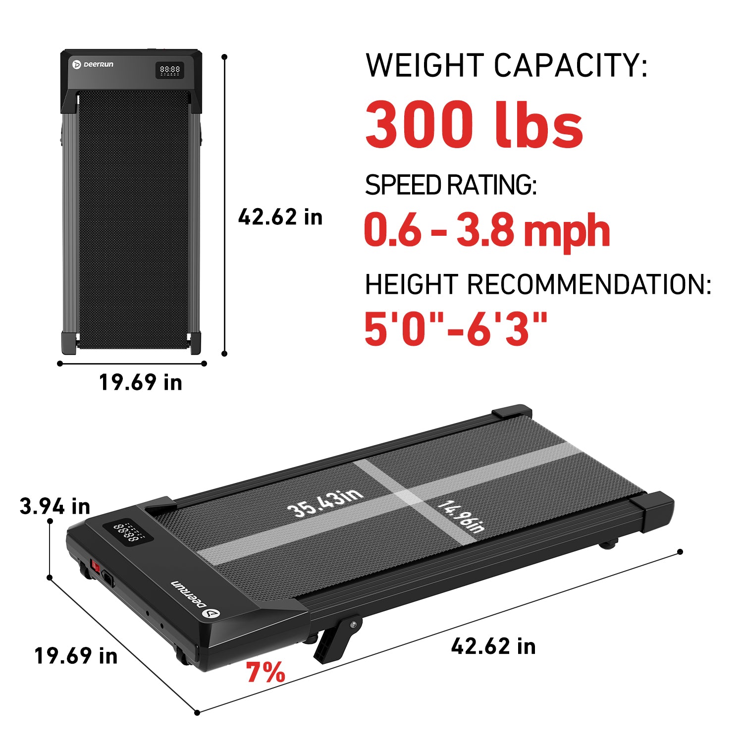 DeerRun Q2 Urban Smart Walking Pad with Incline Treadmill Remote Control Black