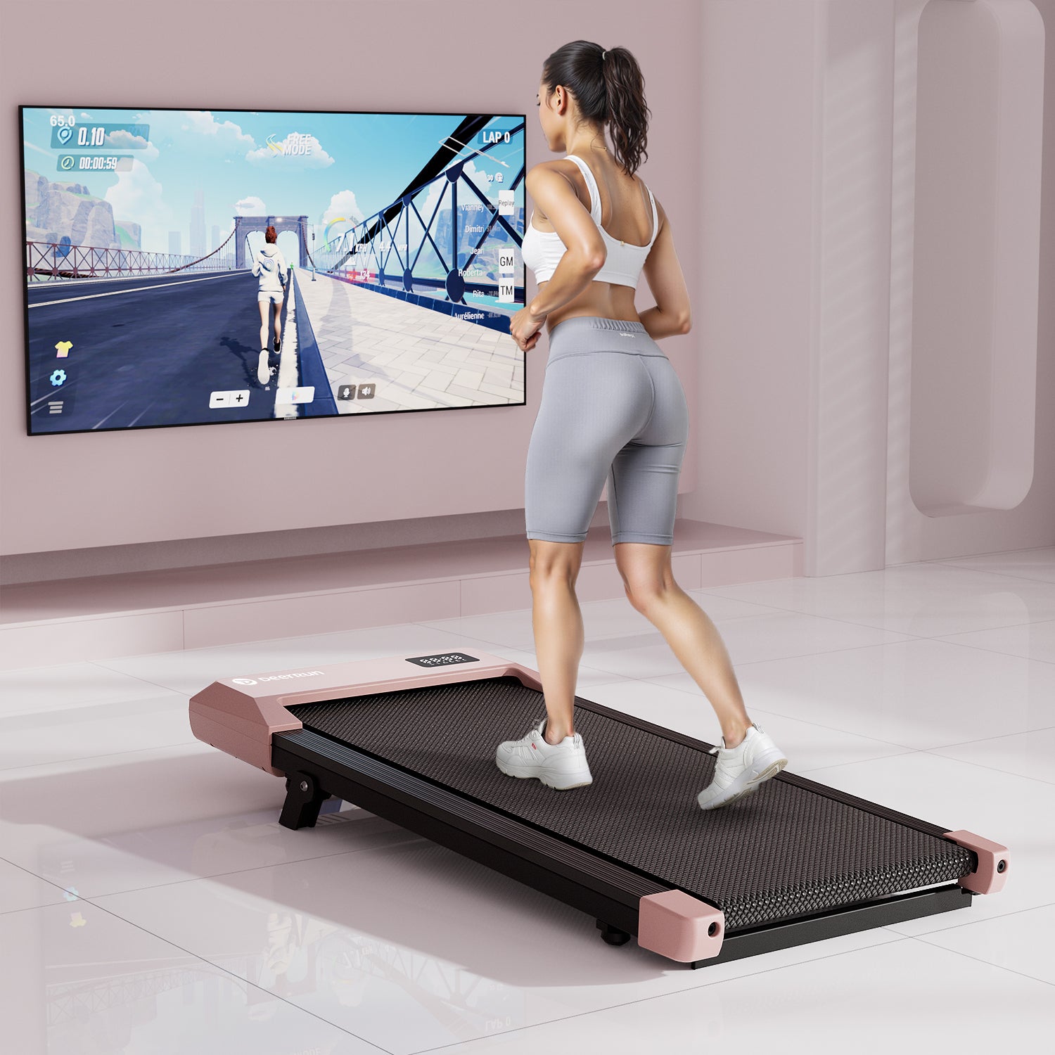 DeerRun Q2 Urban Smart Walking Pad with 7% Incline Treadmill Remote Control Rose Gold