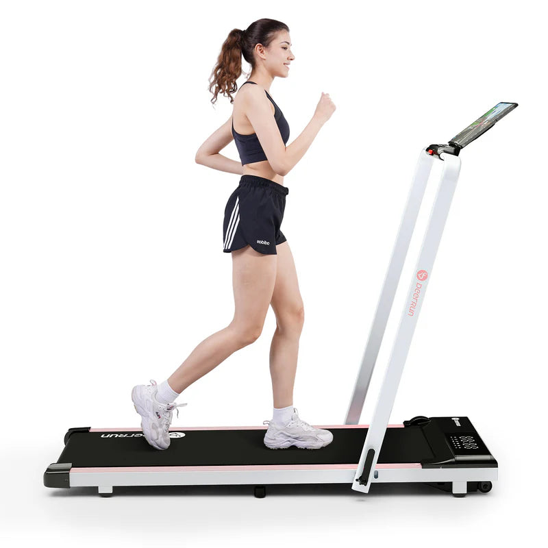 DeerRun A5 Pro Smart 2 in 1 Folding Treadmill Pink with Handrail, 300 Lbs
