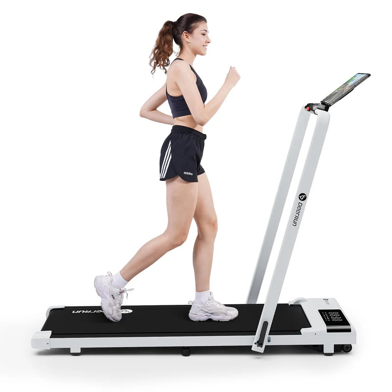 DeerRun A5 Pro Smart 2 in 1 Folding Treadmill White with Handrail, 300 Lbs