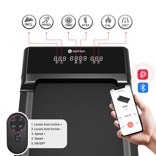 Tapis de course intelligent à inclinaison automatique DeerRun Z10 12 % avec télécommande - Noir et or