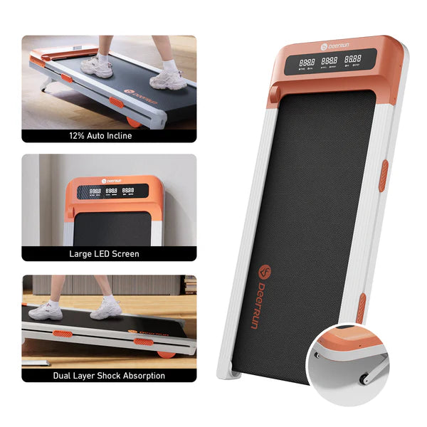 DeerRun Z10 Smart Walking Pad Treadmill with remote control 12% Auto Incline - Luxe Orange