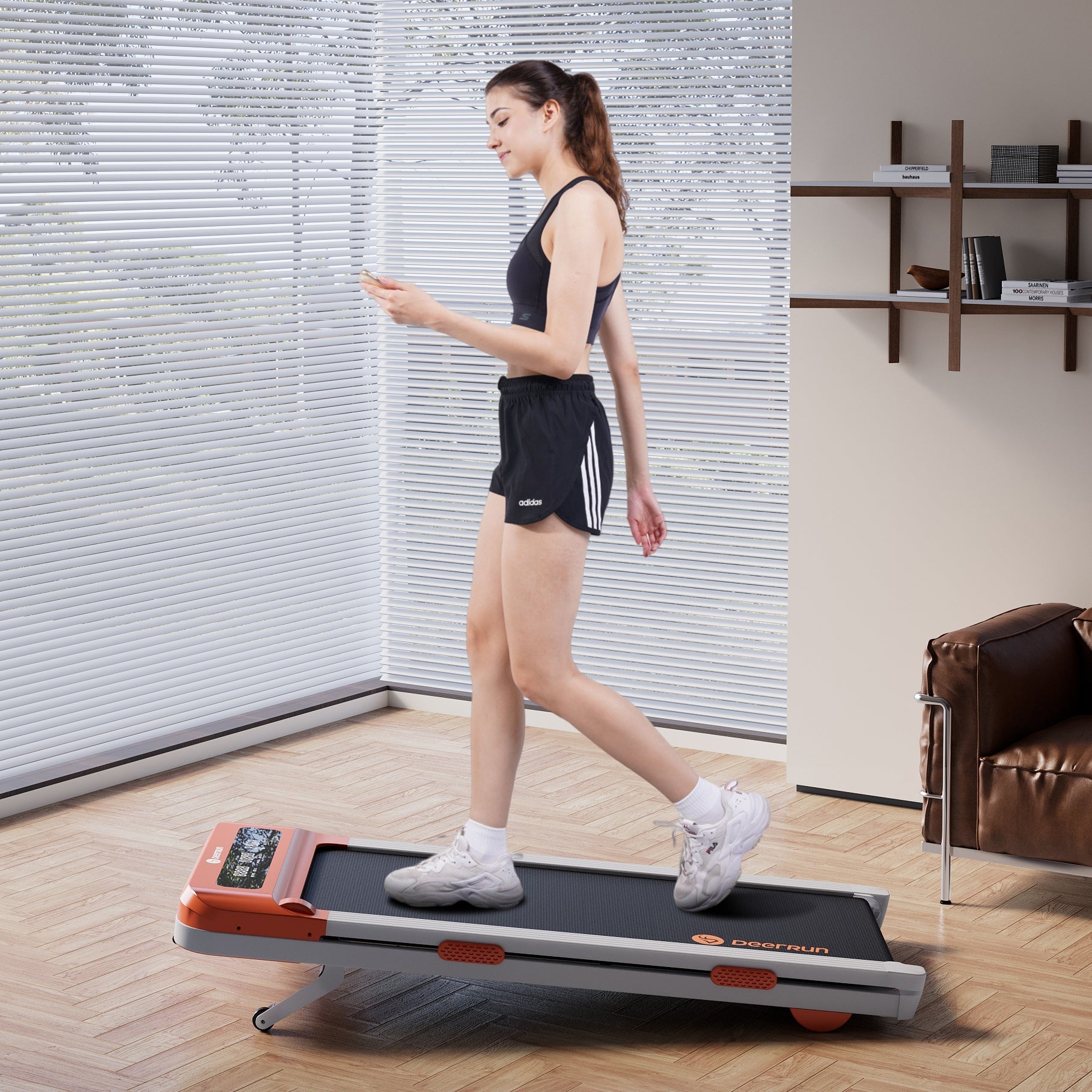 DeerRun Z10 12% Auto Incline Smart Walking Pad Treadmill with remote control-Orange